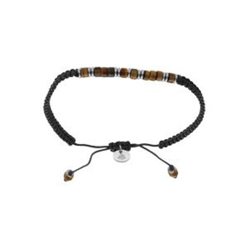 Bracelet Acier Cordon Coulissant Marron Et Pierres Oeil Tigre Véritable