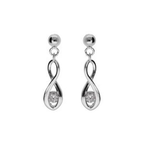 Boucles D'oreilles Tige Argent Rhodié Infini Oxyde Blanc 16+2cm