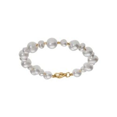 Bracelet Acier Et Pvd Doré Perles Blanches Véritables 16+3cm