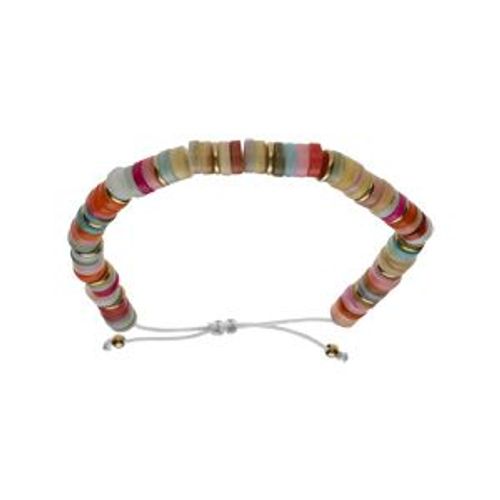 Bracelet Acier Et Pvd Doré Réglable Rondelles Coquillage Teinté Multicolore