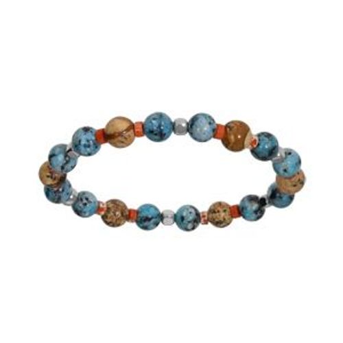 Bracelet Acier Extensible Boules Howlite Bleu Et Paesine Véritable Et Cube Hématite