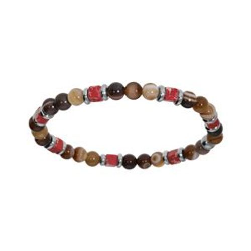 Bracelet Acier Extensible Boules Agate Et Howlite Paesine Véritable Et Cube Hématite