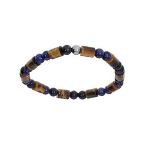 Bracelet Acier Extensible Boules Oeil De Tigre Et Paesine Véritable