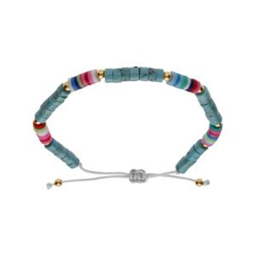 Bracelet Acier Cordon Coulissant Rondelles Turquoise Imitation Et Caoutchouc Colorés