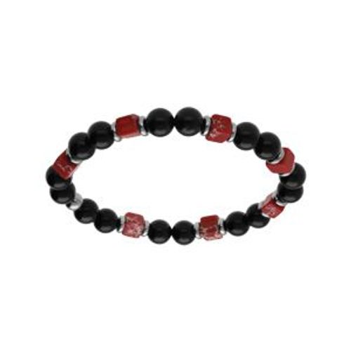 Bracelet Acier Extensible Boules Onyx Véritable Et Howlite Rose
