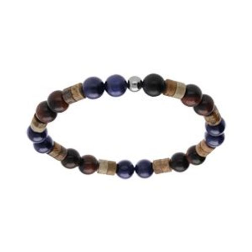 Bracelet Acier Extensible Boules Oeil De Tigre Véritable Et Paésine
