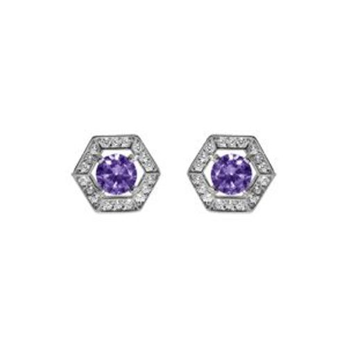 Boucles D'oreilles Tige Argent Rhodié Oxyde Violet Et Contour Oxydes Blancs