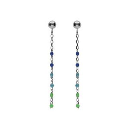 Boucles D'oreilles Tige Argent Rhodié Olive Résine Multicolore Dégradé Bleu Vert