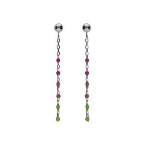 Boucles D'oreilles Tige Argent Rhodié Olive Résine Multicolore Dégradé Rose Vert