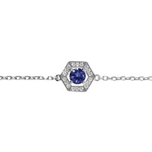 Bracelet Argent Rhodié Oxyde Bleu Et Contour Oxydes Blancs 16+3cm