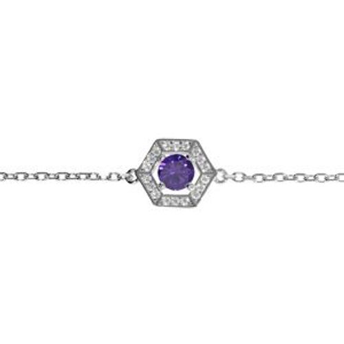 Bracelet Argent Rhodié Oxyde Violet Et Contour Oxydes Blancs 16+3cm