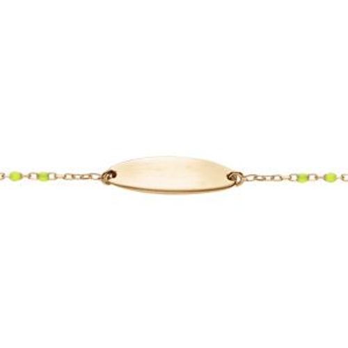 Gourmette Bebe Résine Plaque Ovale Multicolore Dégradé Rose Vert Argent Et Dorure Jaune 13+2cm