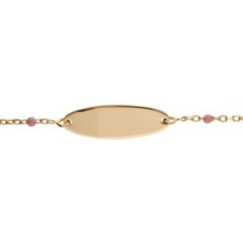 Gourmette Bebe Résine Rose Plaque Ovale Argent Et Dorure Jaune 13+2cm