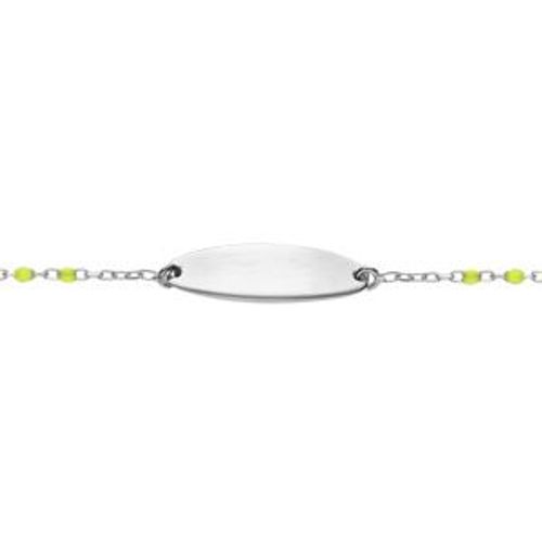 Gourmette Bebe Résine Plaque Ovale Multicolore Dégradé Rose Vert Argent Rhodié 13+2cm