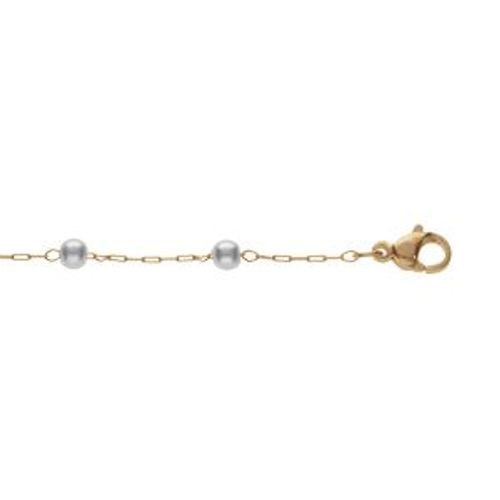 Bracelet Acier Pvd Doré Perle Blanche Imitation 16+3cm