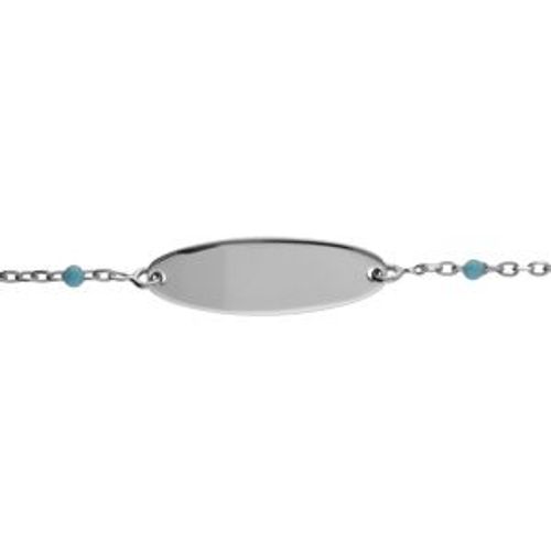 Gourmette Bebe Résine Bleu Turquoise Plaque Ovale Argent Rhodié 13+2cm