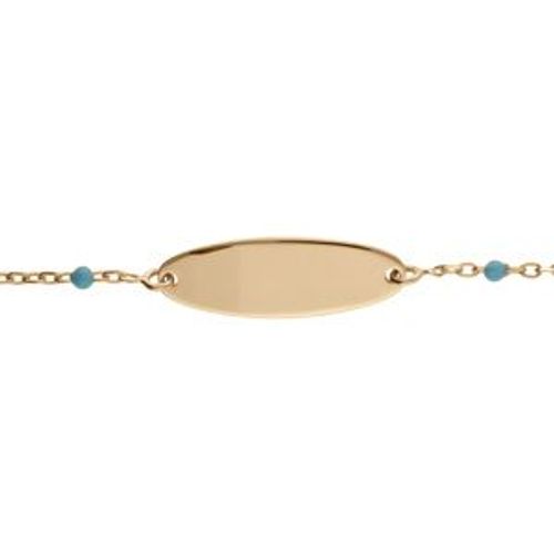 Gourmette Bebe Résine Bleu Turquoise Plaque Ovale Argent Et Dorure Jaune 13+2cm