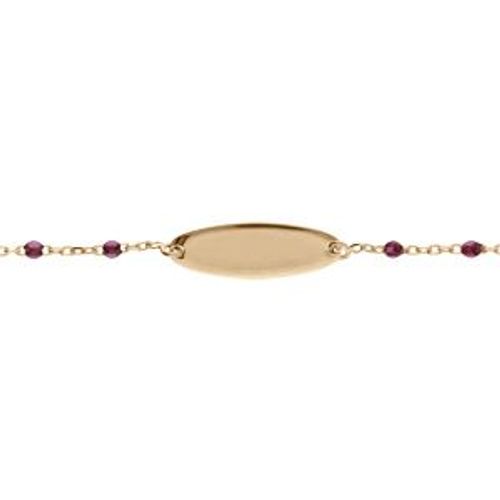 Gourmette Bebe Résine Violette Plaque Ovale Argent Et Dorure Jaune 13+2cm