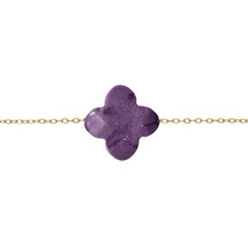 Bracelet Acier Pvd Doré Motif Pierre Imitation Faceté Violette 17+3cm