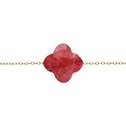 Bracelet Acier Pvd Doré Motif Pierre Imitation Faceté Fuchia 17+3cm