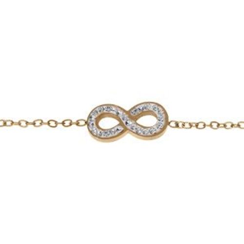 Bracelet Acier Pvd Doré Motif Infini Résine Et Strass 16+3cm
