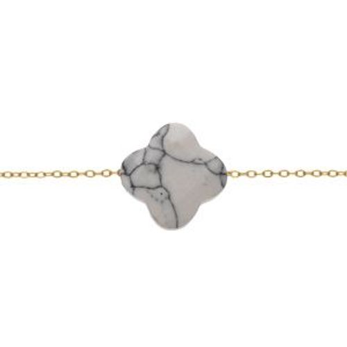 Bracelet Acier Pvd Doré Motif Pierre Imitation Faceté Blanc Marbre 17+3cm