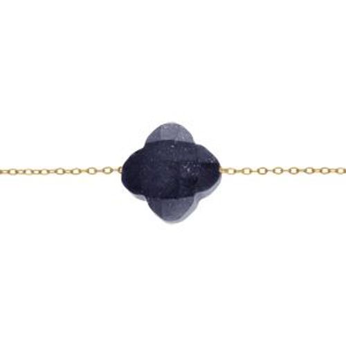 Bracelet Acier Pvd Doré Motif Pierre Imitation Faceté Bleu Nuit 17+3cm