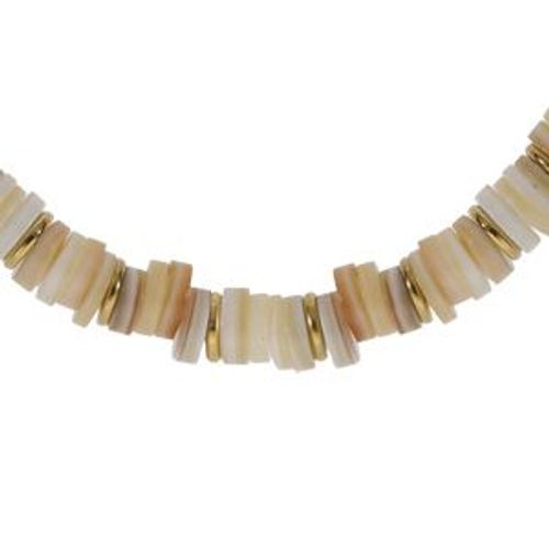 Collier Acier Et Pvd Doré Rondelles Coquillage Nacré 35+9cm