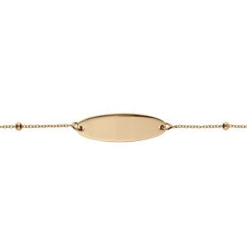 Gourmette Bebe Chaîne Boule Plaque Ovale Argent Et Dorure Jaune 13+2cm