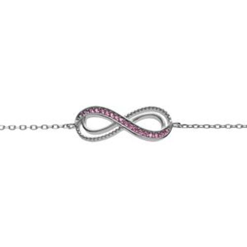 Bracelet Argent Rhodié Motif Infini Ajouré Avec Oxydes Rose Sertis 16+3cm