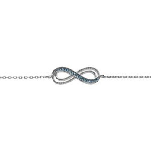Bracelet Argent Rhodié Motif Infini Ajouré Avec Oxydes Bleu Clair Sertis 16+3cm