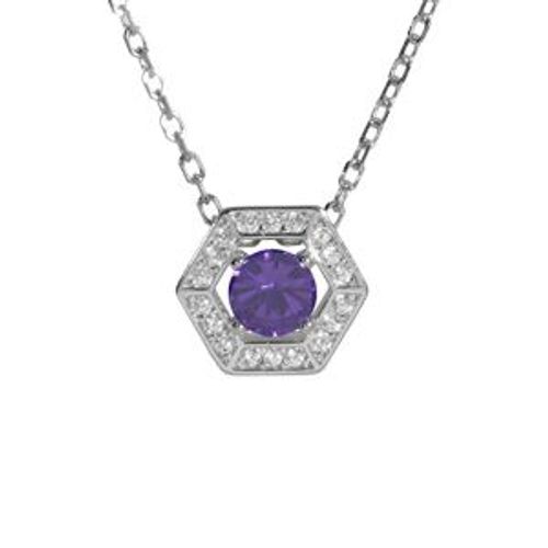 Collier Argent Rhodié Pendentif Oxyde Violet Et Contour Oxydes Blancs 42+3cm