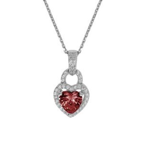 Collier Argent Rhodié Pendentif Coeur Oxydes Rouge Et Contour Blancs 38+5cm