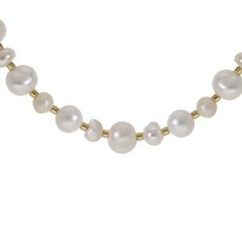 Collier Acier Et Pvd Doré Perles Blanches Véritables 40+5cm