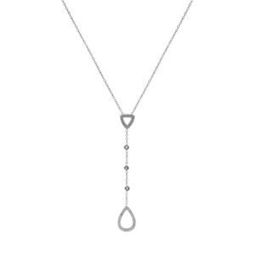 Collier Acier Forme Y Oxydes Blancs Sertis Clos Et Goutte Avec Résine Et Strass Blancs 39.5+4cm