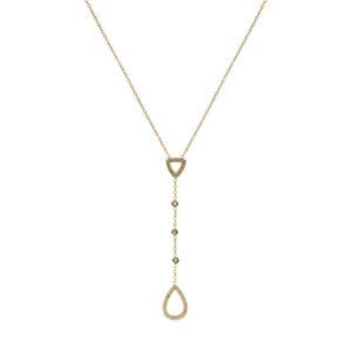 Collier Acier Et Pvd Doré Forme Y Strass Blancs Sertis Clos Et Goutte 39.5+4cm
