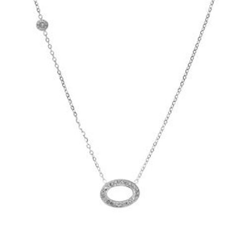 Collier Acier Ovale Contour Résine Et Strass Et 1 Oxyde Blanc 42+5cm