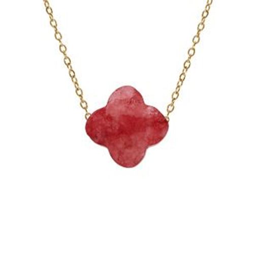 Collier Acier Pvd Doré Motif Pierre Imitation Faceté Fuchia 40+5cm