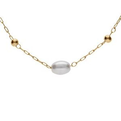 Collier Acier Pvd Doré Perles Blanches Ovales Imitation 44+5cm