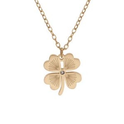 Collier Acier Pvd Doré Trèfle Avec 1 Oxyde Blanc 39+4cm