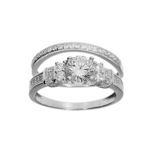 Bague Argent Rhodié Duo Oxydes Blancs Sertis