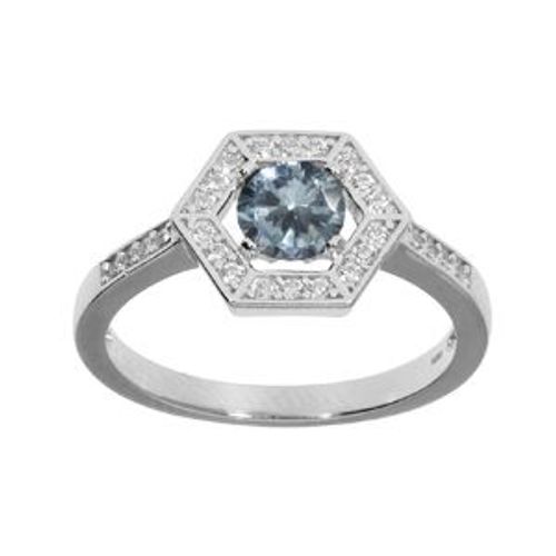 Bague Argent Rhodié Oxyde Bleu Ciel Et Contour Oxydes Blancs