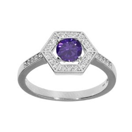 Bague Argent Rhodié Oxyde Violet Et Contour Oxydes Blancs