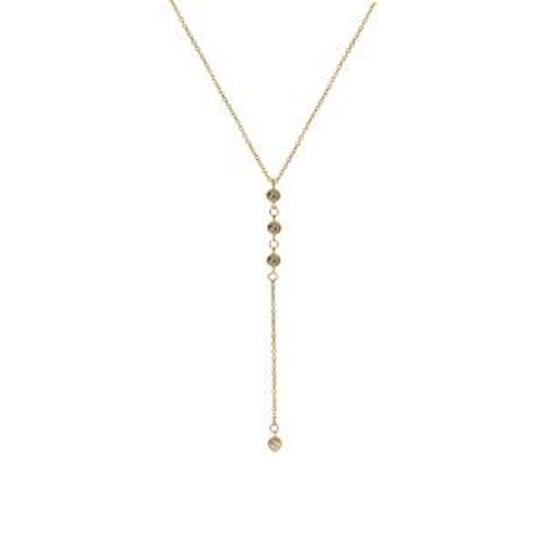 Collier Acier Et Pvd Doré Forme Y Avec Oxydes Blancs Sertis Clos 40+5cm
