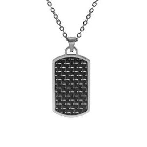 Collier Acier Pendentif Rectangulaire Pans Arrondi Carbone 30x18mm 50+5cm