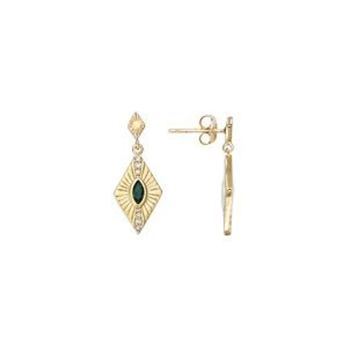 Boucles D'oreilles Tige Plaqué Or Forme Losange Oxyde Vert Serti Clos