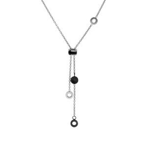 Collier Acier Forme Y Avec Pastilles Pvd Noir 43+5cm
