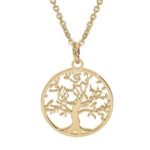 Collier Acier Et Pvd Doré Pendentif Rond Arbre De Vie Decoupe 20mm 40+5cm