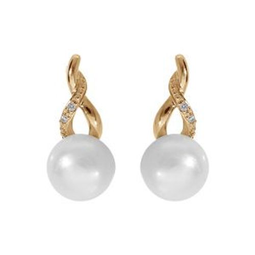 Boucles D'oreilles Tige Plaqué Or Perle De Culture D'eau Douce Avec Oxydes Blancs Sertis