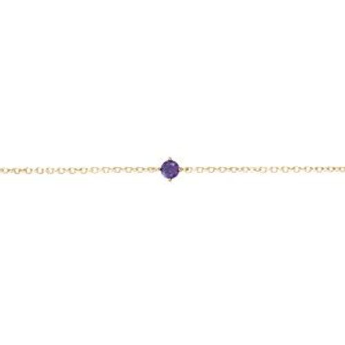 Bracelet Plaqué Or Solitaire Oxyde Violet 4mm 16+2cm